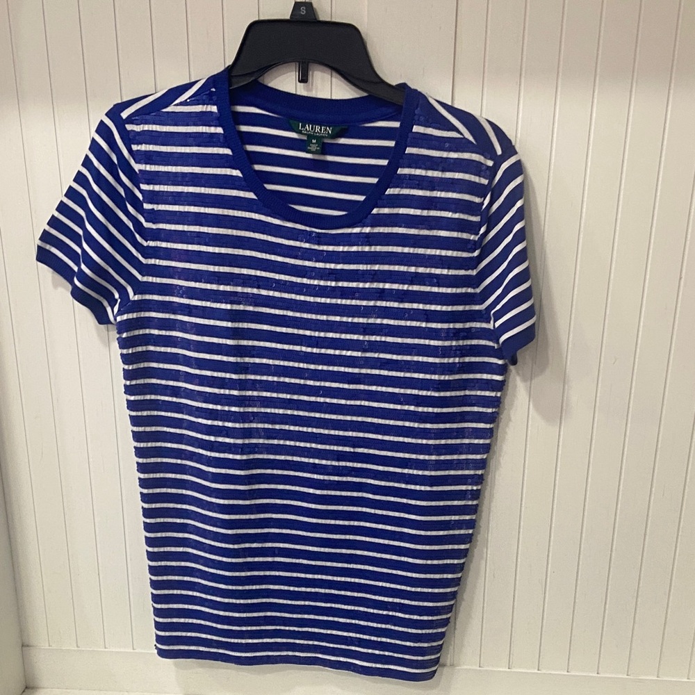 Polo by Ralph Lauren Blue and White Striped Short Sleeve Tee
